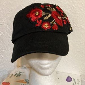 RED FLORAL RHINESTONE ACCENT HIP HOP STREETWEAR FASHION GLAM BING BASEBALL CAP